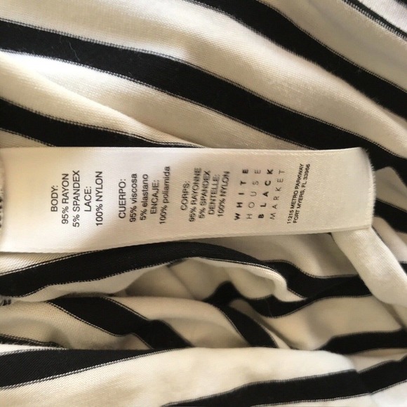 WHBM Top SzM Blk/Wht Stripe Lace Embellishment Boat Neck Used - Picture 5 of 6